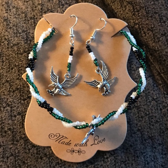 Philadelphia Eagles Bracelet Earring Set Handmade - Picture 1 of 4